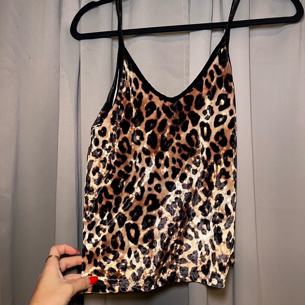 PINK Velvet Cheetah Leopard Print Spaghetti Strap Tank Top